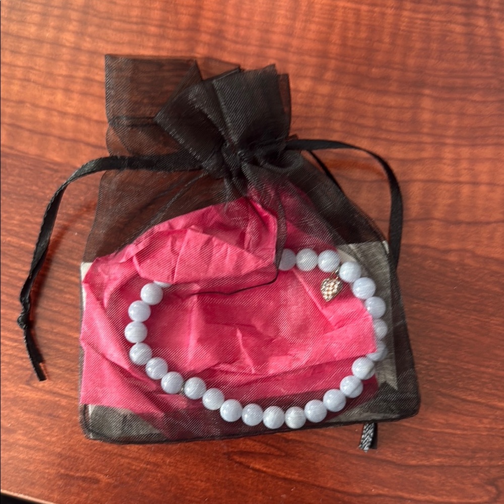 Elegant blue moonstone Beaded Bracelet with Heart Charm